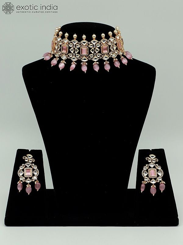 exotic india Traditional Choker Set With Matte Finishing And Kundan Stone