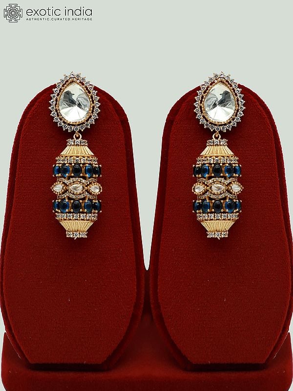 Exotic India Traditional Design Moissanite Kundan With Matt Polish Stone Studded Necklace With Earrings