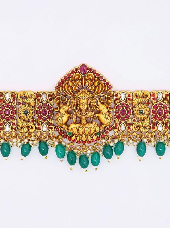 Exotic India Traditional Goddess Gajalaxmi Choker With Earrings Set 