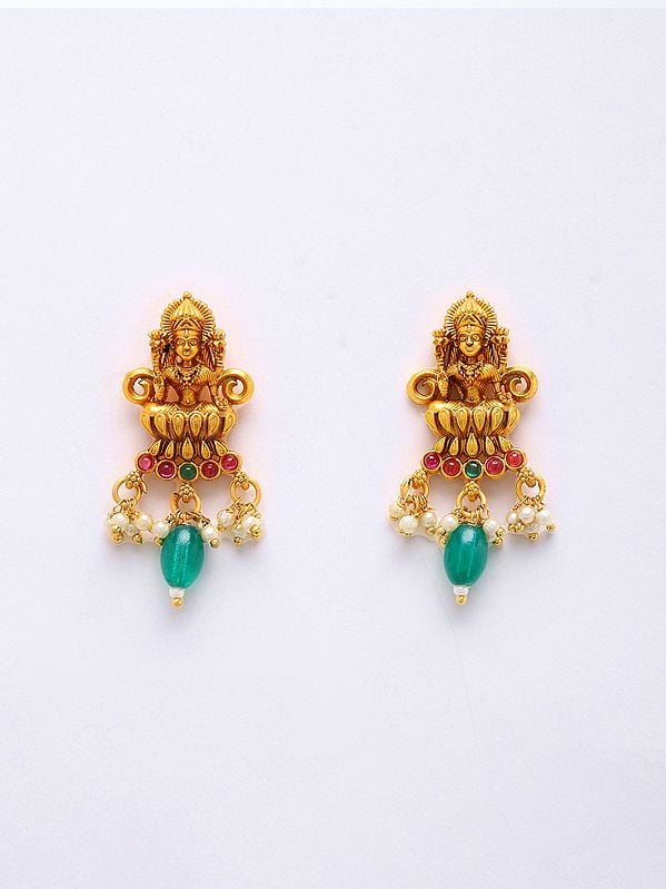 Exotic India Traditional Goddess Gajalaxmi Choker With Earrings Set 