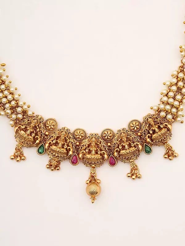 Exotic India Traditional Goddess Lakshmi Necklace And Earrings Set 