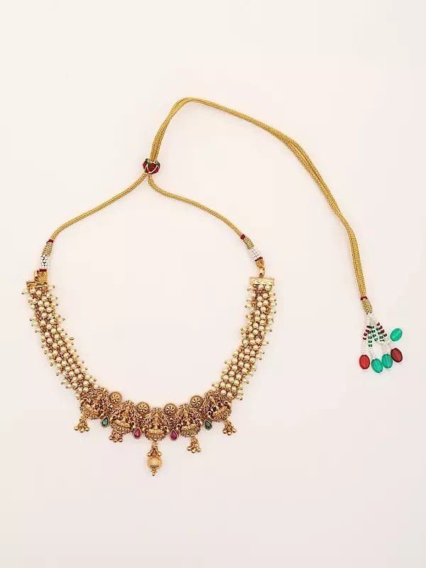 Exotic India Traditional Goddess Lakshmi Necklace And Earrings Set 