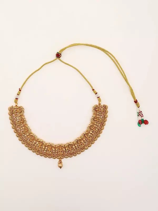 Exotic India Traditional Goddess Lakshmi Necklace Set With Earrings 