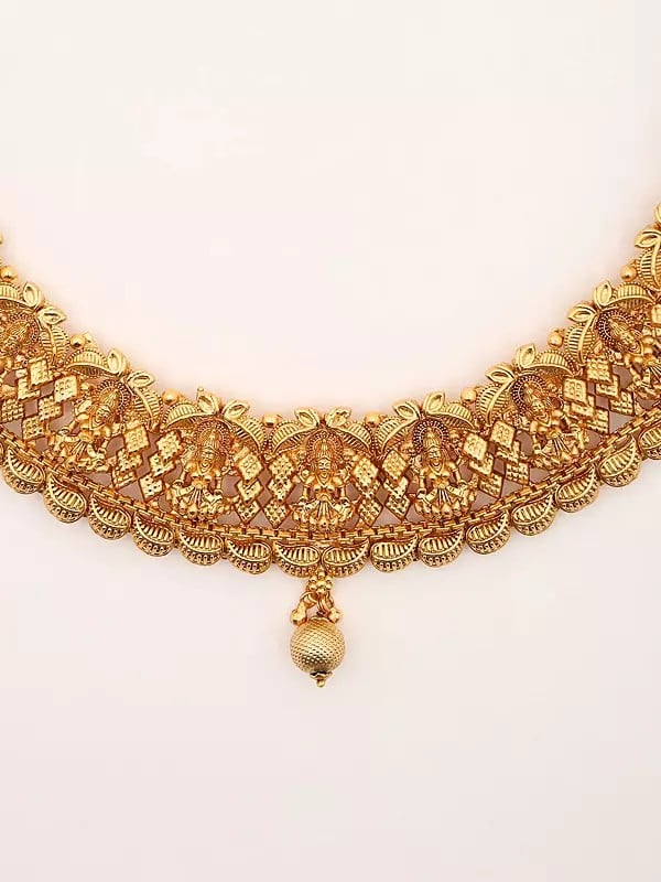 Exotic India Traditional Goddess Lakshmi Necklace Set With Earrings 