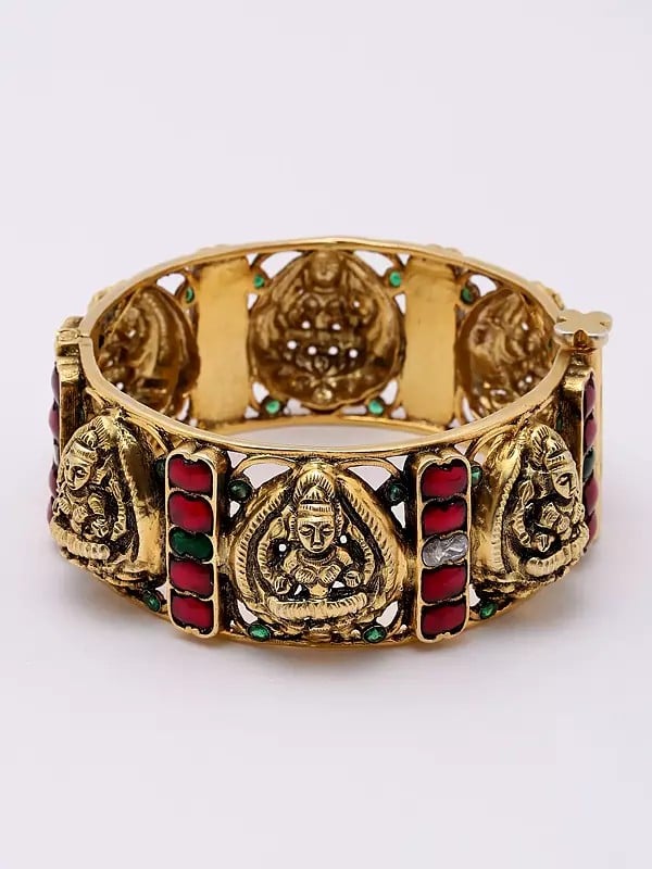 Exotic India Traditional Goddess Lakshmi Openable Bangles With Studded Stones (Set Of 2) 