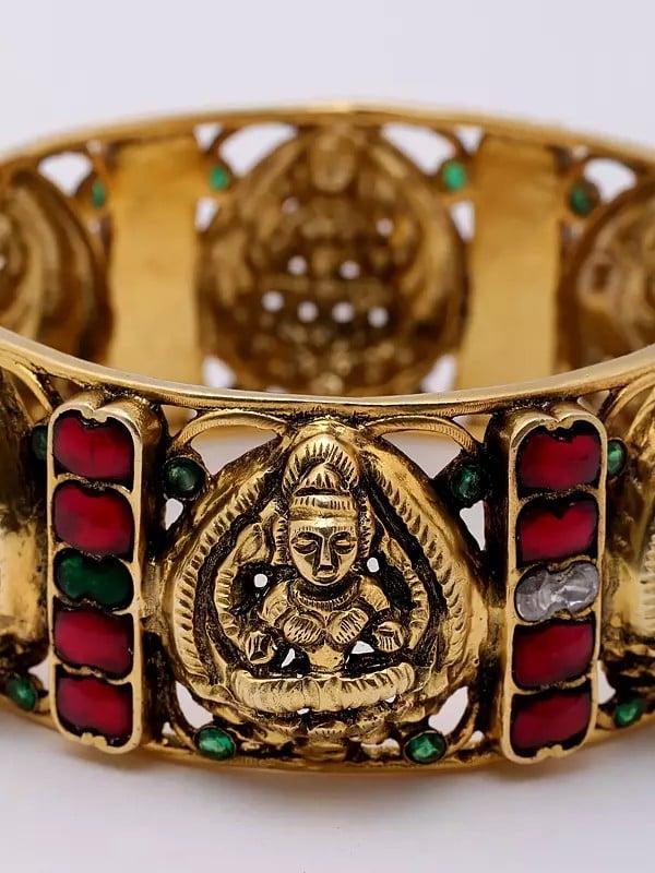 Exotic India Traditional Goddess Lakshmi Openable Bangles With Studded Stones (Set Of 2) 
