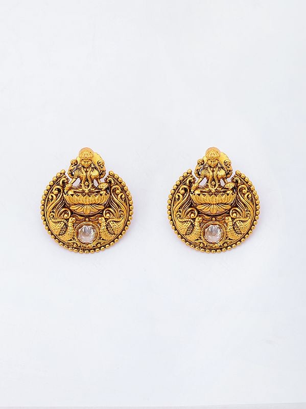 Exotic India Traditional Goddess Laxmi Brass Necklace With Earrings Set 