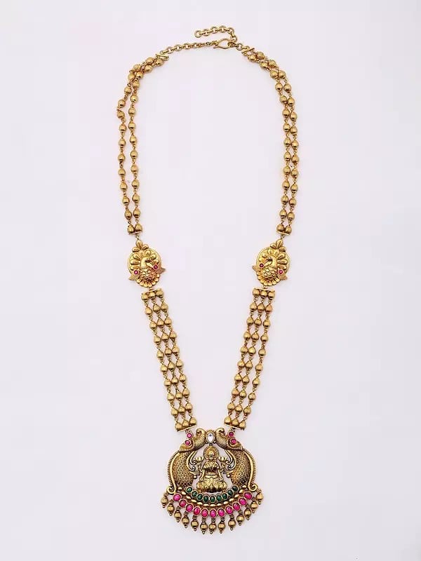 Exotic India Traditional Goddess Laxmi Temple Necklace And Earrings Set 