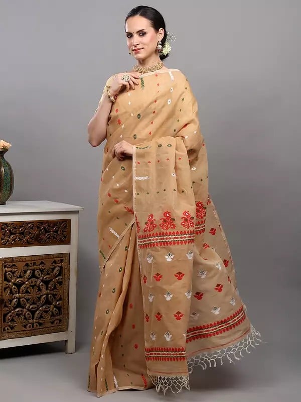 Exotic India Traditional Jamdani Handloom Saree From Bengal With Woven Floral Bootis 