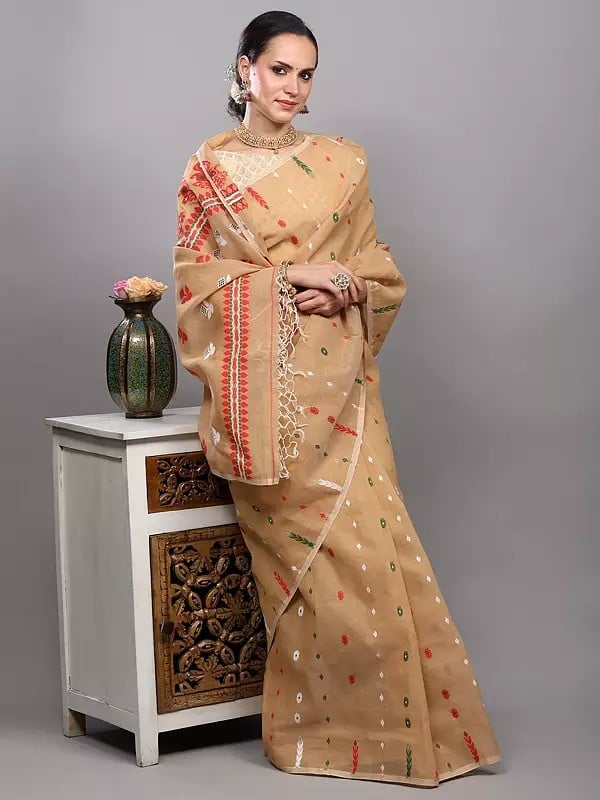 Exotic India Traditional Jamdani Handloom Saree From Bengal With Woven Floral Bootis 