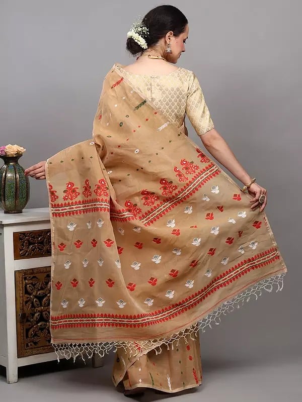Exotic India Traditional Jamdani Handloom Saree From Bengal With Woven Floral Bootis 