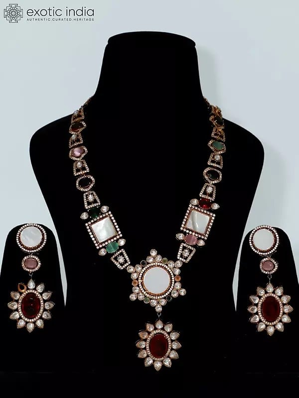 exotic india Traditional Jewelry Stone Studded Necklace Set With Earrings