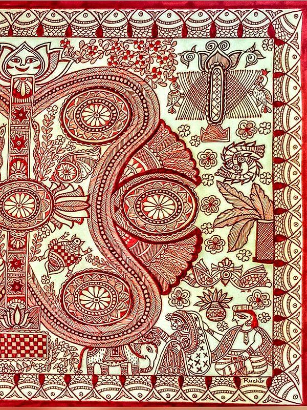 Exotic India Traditional Khobar Madhubani Painting | Fineliners On Paper | By Ruchi