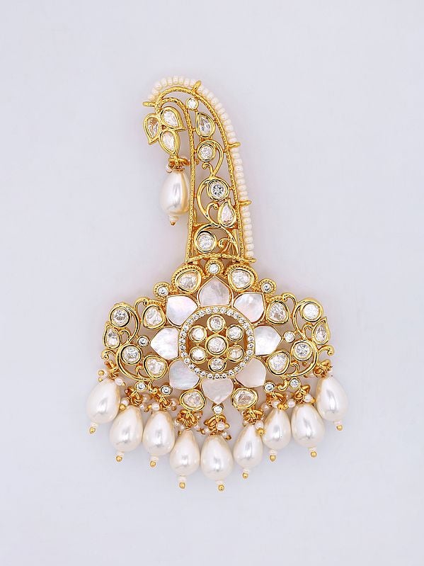 Exotic India Traditional Kundan Safa Kalangi Brooch With Pearl Drop