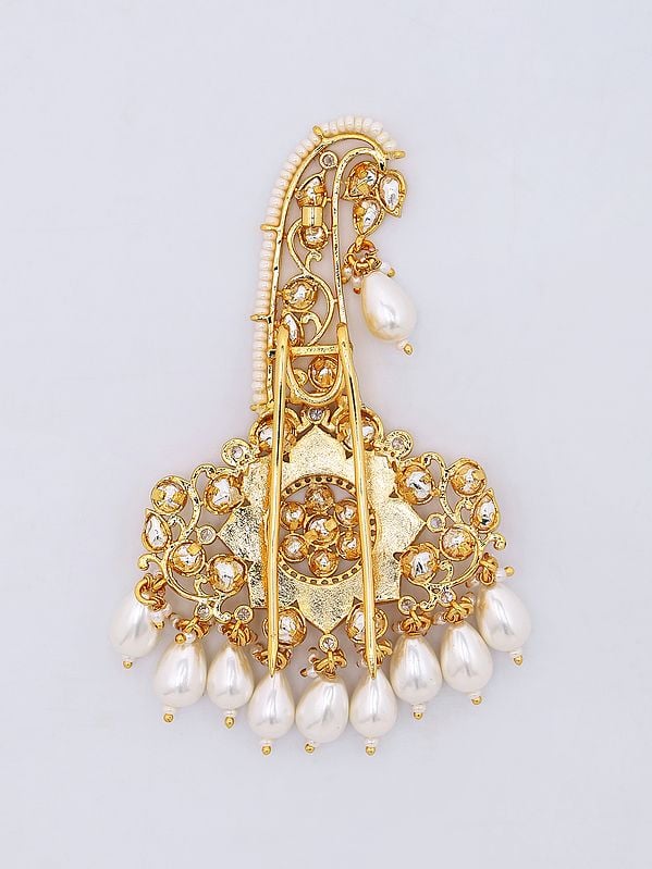 Exotic India Traditional Kundan Safa Kalangi Brooch With Pearl Drop