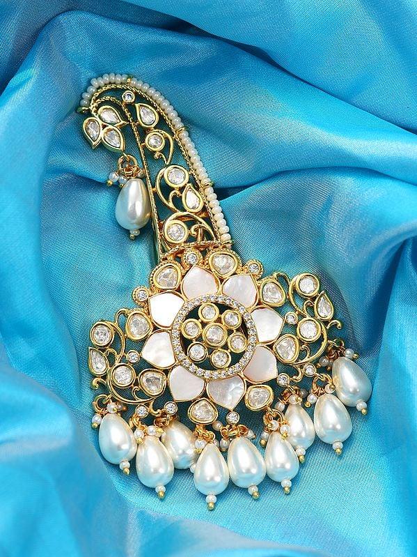 Exotic India Traditional Kundan Safa Kalangi Brooch With Pearl Drop