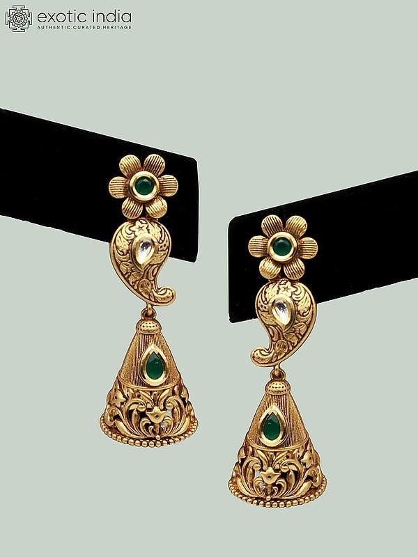 Exotic India Traditional Long Necklace Set In Elegant Look With Kundan And Hanging Beads For Women