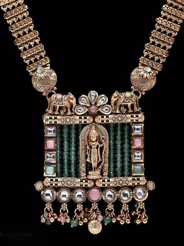 Exotic India Traditional Lord Rama Long Necklace Set With Earrings