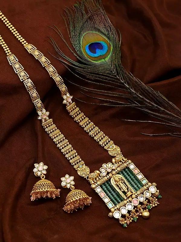 Exotic India Traditional Lord Rama Long Necklace Set With Earrings