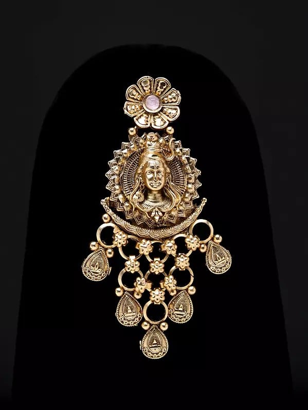 Exotic India Traditional Lord Shiva Copper Long Necklace Set With Earrings 