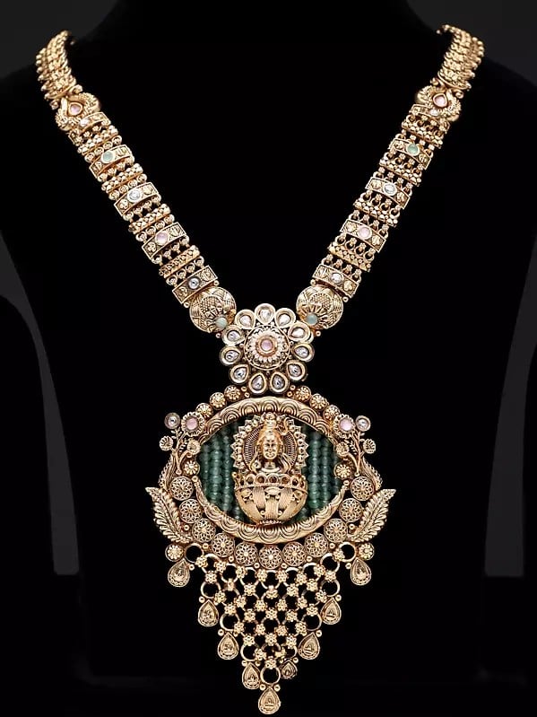 Exotic India Traditional Lord Shiva Copper Long Necklace Set With Earrings 