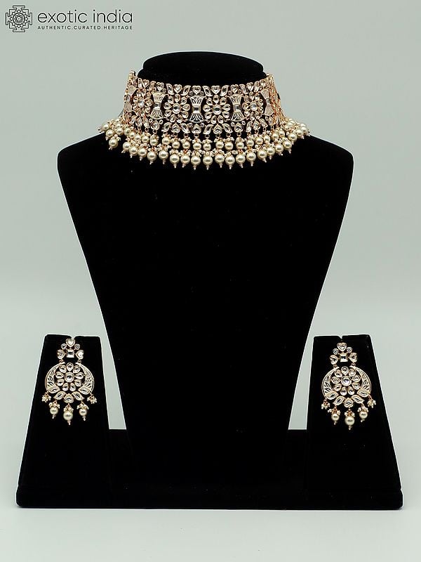 exotic india Traditional Meenakari Choker Set And Earrings For Bridal With Kundan And Brass 