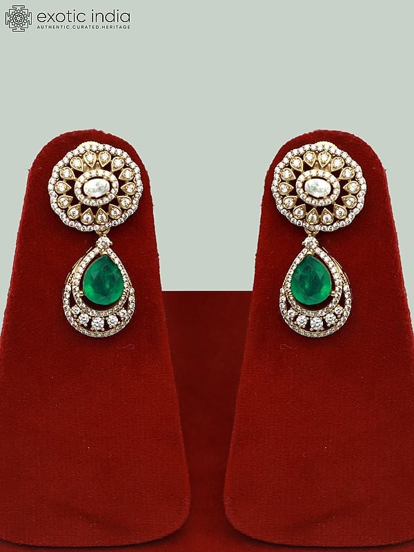 Exotic India Traditional Moissanite Necklace Set With Doublet Stone And Antique Polish Earrings 