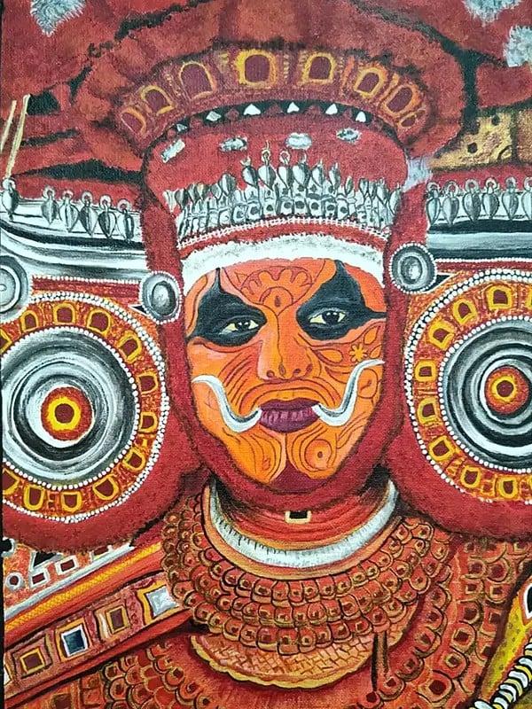 Exotic India Traditional Mural Painting Of Theyyam | Acrylic On Canvas 