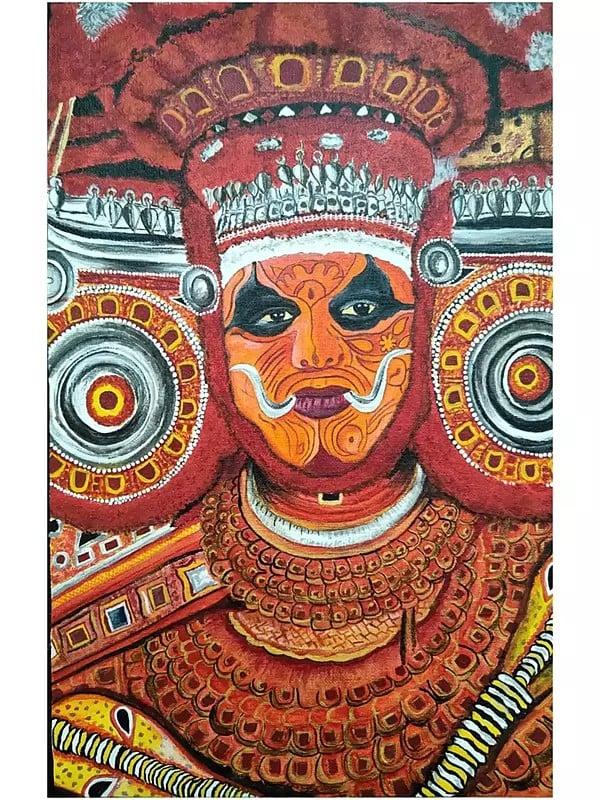 exotic india Traditional Mural Painting Of Theyyam | Acrylic On Canvas 