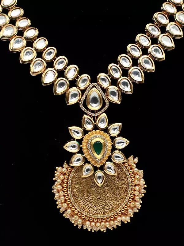 Exotic India Traditional Necklace Set In Pendant Look With Beautiful Earrings For Women