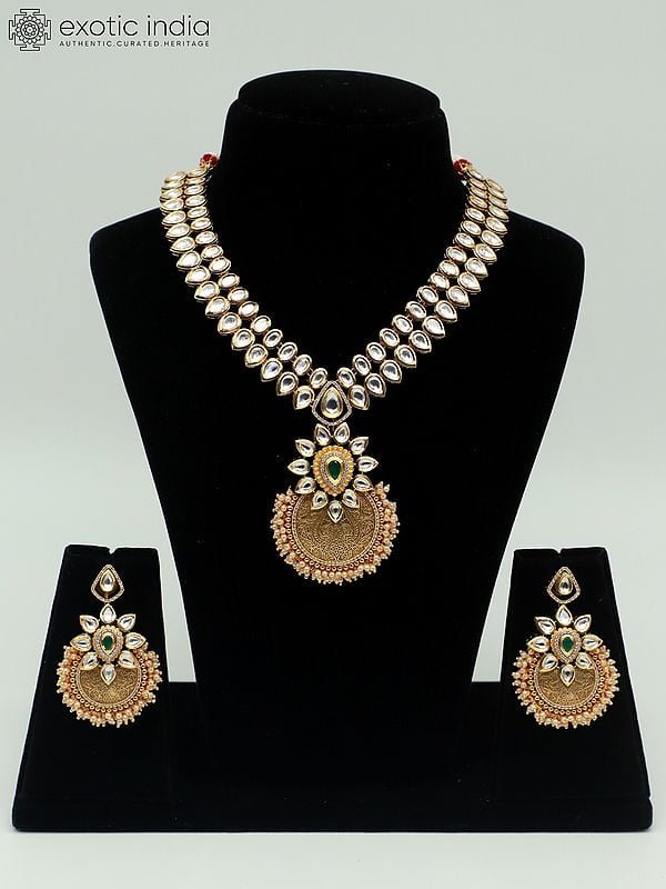 exotic india Traditional Necklace Set In Pendant Look With Beautiful Earrings For Women 