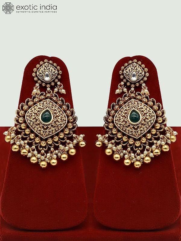 Exotic India Traditional Necklace Set With Intricate Carvings And Beautiful Earrings 