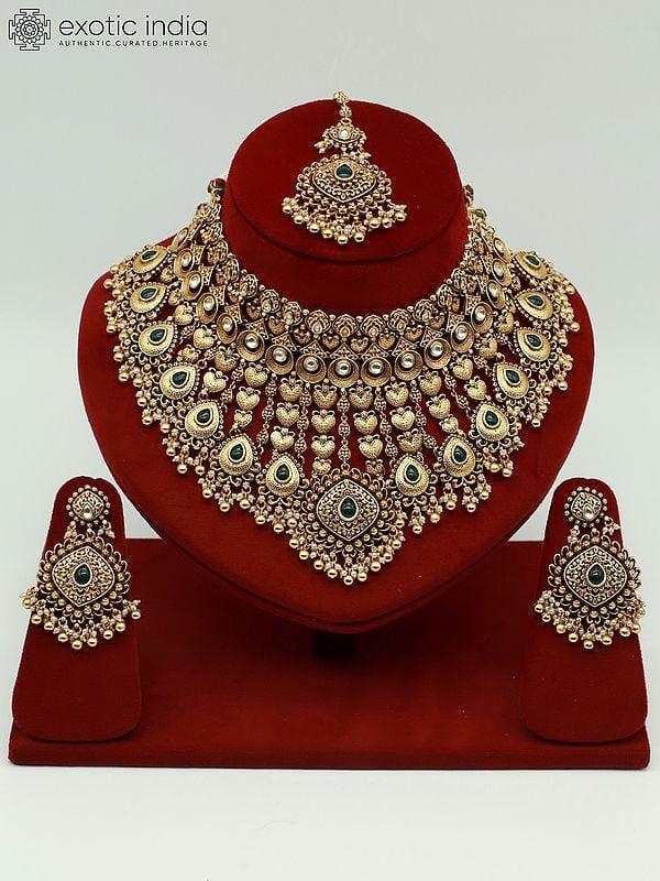 exotic india Traditional Necklace Set With Intricate Carvings And Beautiful Earrings 