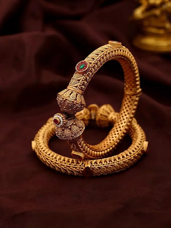 exotic india Traditional Openable Kada Bangles with Studded Stone
