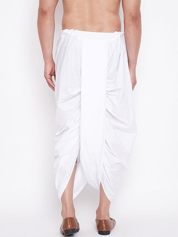 Exotic India Traditional Pattern Cotton White Dhoti (Ready To Wear) 