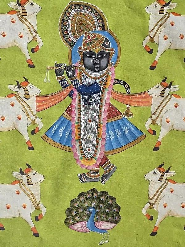 Exotic India Traditional Pichwai Painting Of Shrinathji | Watercolor On Cotton 