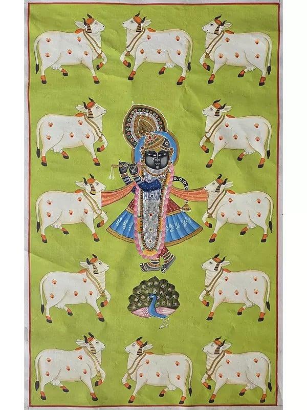 exotic india Traditional Pichwai Painting Of Shrinathji | Watercolor On Cotton 