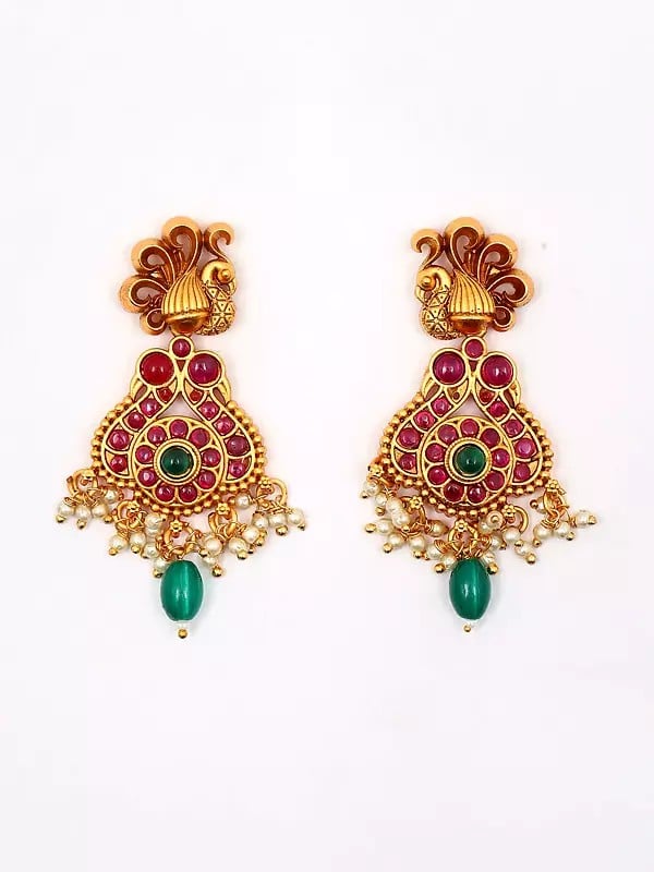 Exotic India Traditional South Indian Style Peacock Choker With Earrings Set