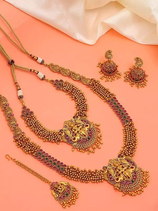 exotic india Traditional South Indian Temple Goddess Laxmi Jewelry Set 