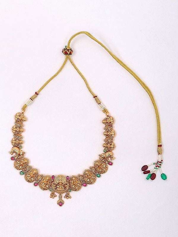 Exotic India Traditional South Indian Temple Goddess Laxmi Necklace And Earrings Set 