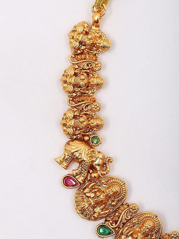 Exotic India Traditional South Indian Temple Goddess Laxmi Necklace And Earrings Set 