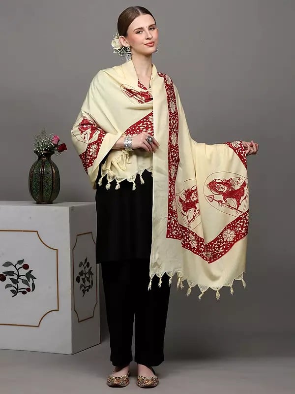 Exotic India Transparent-Yellow Hindu Prayer Shawl With Printed Blessing Lord Shiva 