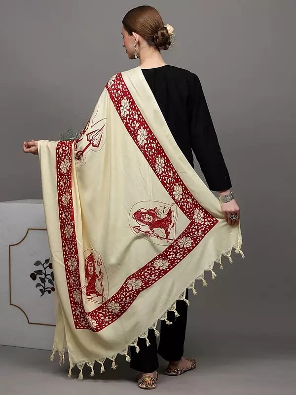 Exotic India Transparent-Yellow Hindu Prayer Shawl With Printed Blessing Lord Shiva 