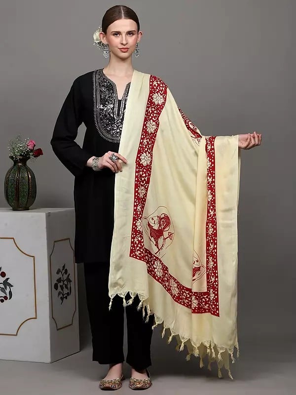 exotic india Transparent-Yellow Hindu Prayer Shawl with Printed Blessing Lord Shiva 
