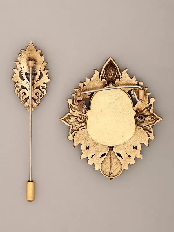 Exotic India Trayambakam Lapel Pin And Om Brooch Set 