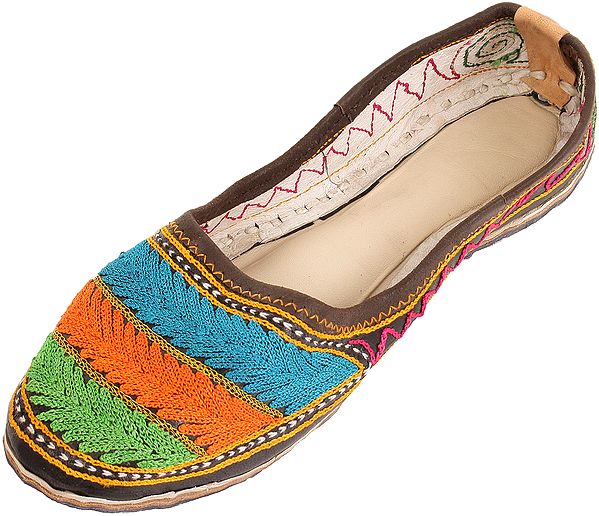Exotic India Tri-Color Aari Embroidered Jootis From Punjab 