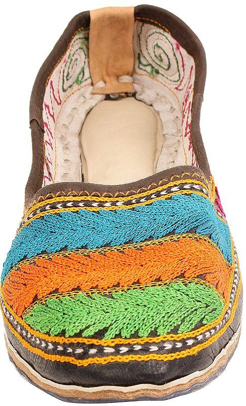 Exotic India Tri-Color Aari Embroidered Jootis From Punjab 