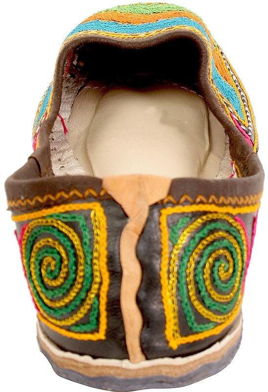 Exotic India Tri-Color Aari Embroidered Jootis From Punjab 