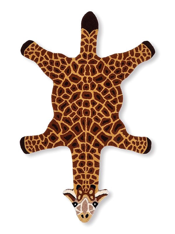 exotic india Tri-Color Giraffe Shaped Tufted Yogic Asana Mat from Mirzapur 