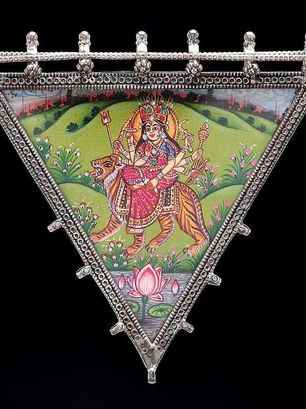 Exotic India Triangle Shape Hand-Painted Goddess Durga Pendant 